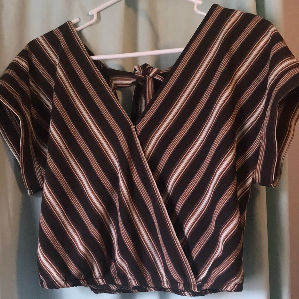 Xhileration brown/pink/cream striped top. Size small